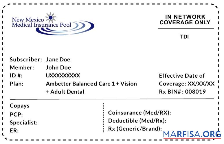 Downloadable New Mexico health insurance card real example